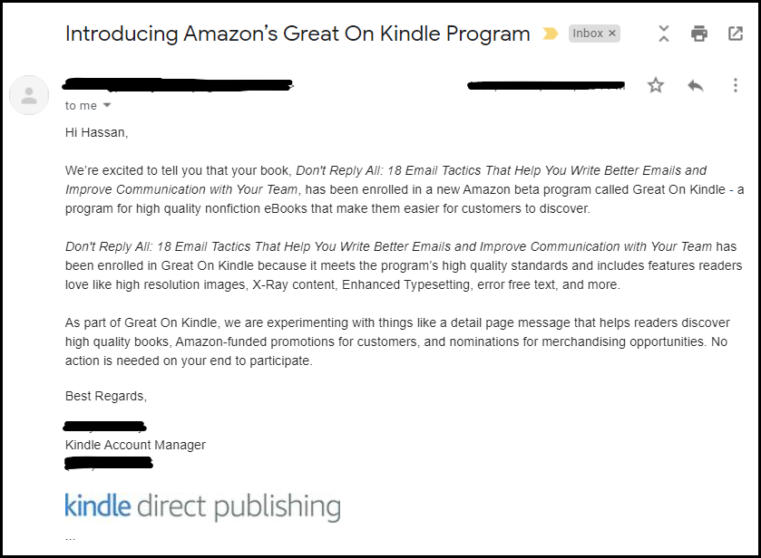 Amazon Great on Kindle invite email