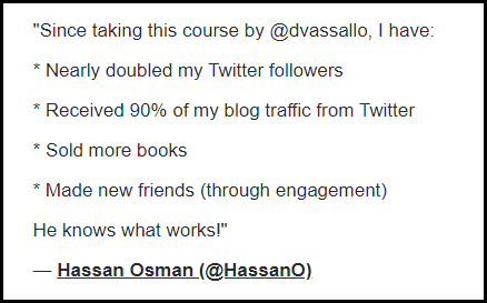 Everyone Can Build a Twitter Audience by Daniel Vassallo - Testimonial