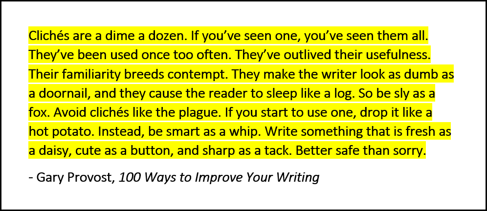 Avoid Clichés Gary Provost, 100 Ways to Improve Your Writing