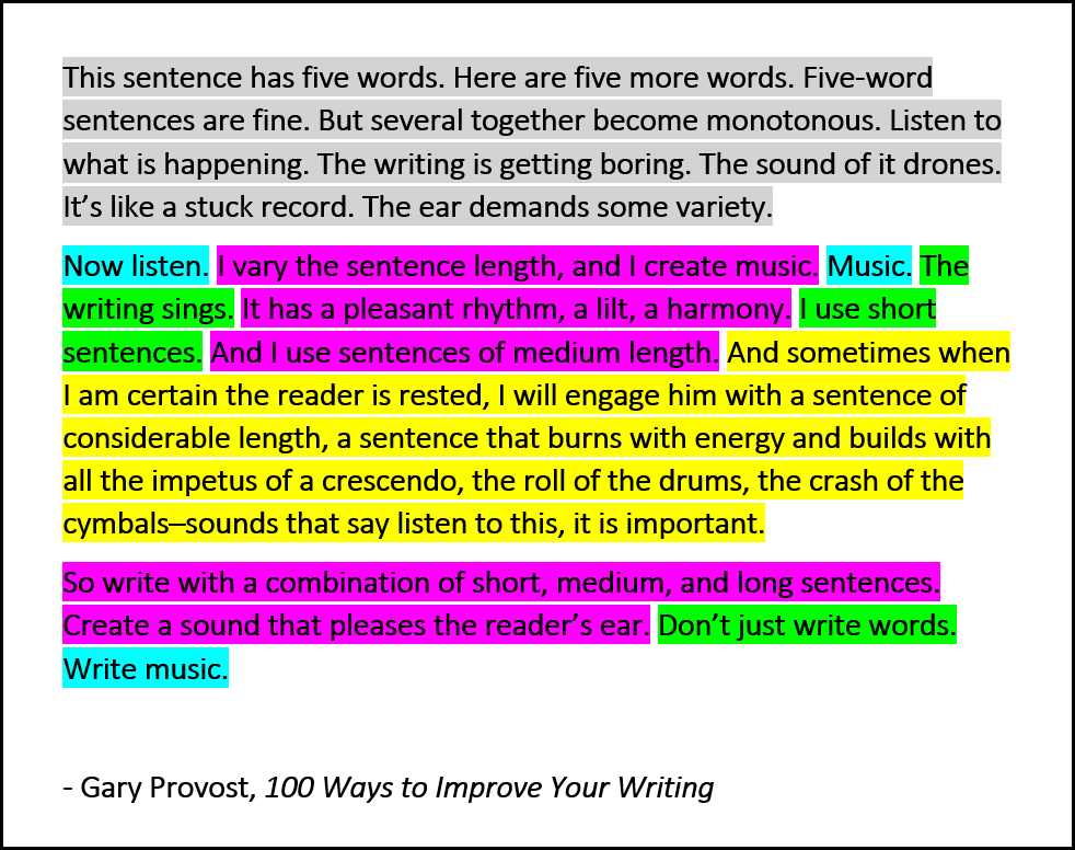 Write Music Gary Provost 100 Ways to Improve Your Writing Vary Sentence Length