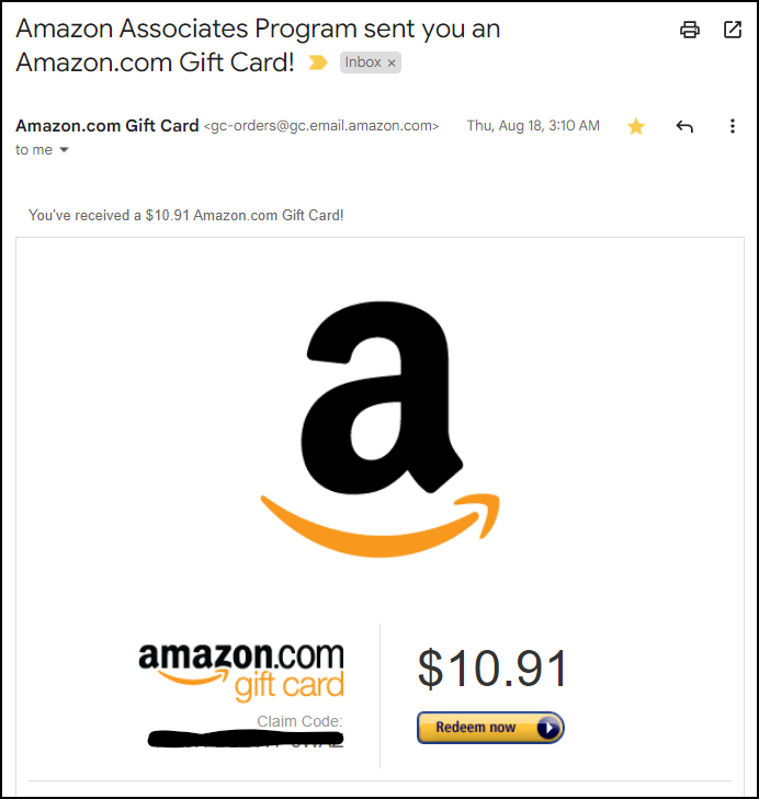 Amazon Associates Program sent you an Amazon.com gift card