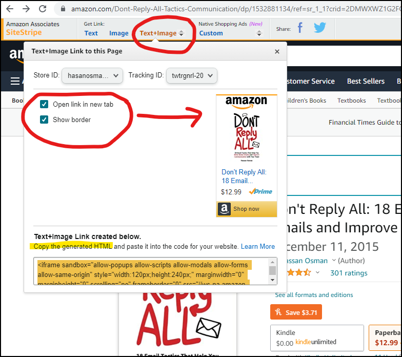 Amazon SiteStripe tool Text and Image for Affiliate Program for Authors